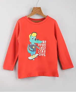 Beebay Full Sleeves Alligator Print Tee - Orange