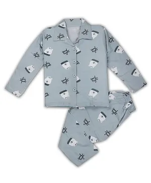 AAAKAR Full Sleeve Night Suit All Over Print -Grey