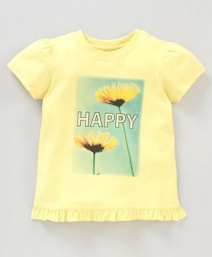 Pine Kids Half Sleeves Biowashed Tee Sunflower Print - Yellow