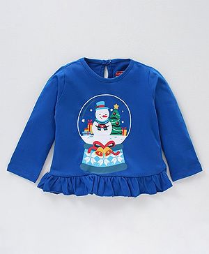 Babyhug Full Sleeves Top Snow Man Print - Royal Blue