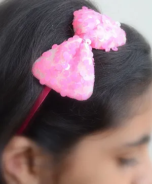 Pretty Ponytails Large Sequin Bow Hair Band - Dark Pink