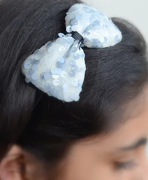 Pretty Ponytails Large Sequin Bow Hair Band - Grey White