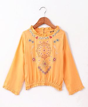 Pine Kids Full Sleeves Embroidery Top - Yellow