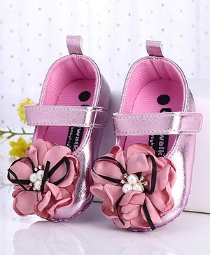 Cute Walk by Babyhug Party Wear Booties Flower Applique - Purple