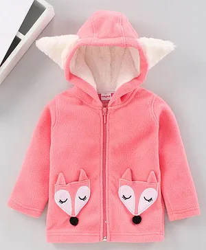 Babyhug Full Sleeves Hooded Sweat Jacket Fox Design - Pink