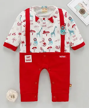 WOW Full Sleeves Romper Lion Print - Red