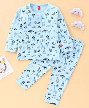 WOW Full Sleeves Pyjama Sets Jungle Print - Light Blue