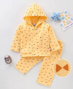 KandyFloss by Amul Full Sleeves Winter Wear Night Suit Bow Print - Yellow