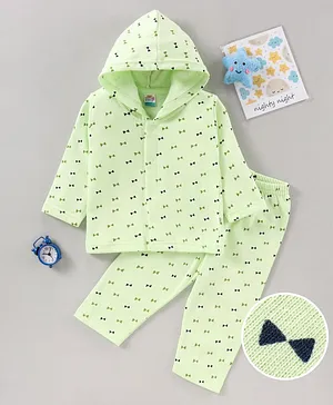 KandyFloss by Amul Full Sleeves Winter Wear Night Suit Bow Print - Green