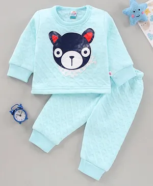 KandyFloss by Amul Full Sleeves Winter Wear Night Suit Dog Face Print - Blue