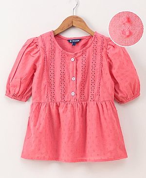 Pine Kids Full Sleeves Schiffli Top - Rose Pink