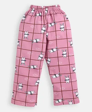 Nottie Planet Full Length Bunny Print Checked Pajama - Pink