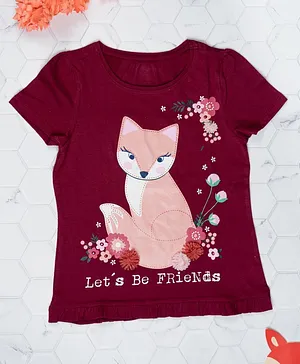 Harbour9 Half Sleeves Cat Printed Tee - Maroon