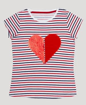 Scram Short Sleeves Striped Heart Patch Tee - Multi Color