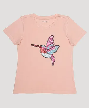 Scram Half Sleeves Sequin Kingfisher Embellished Tee - Light Pink