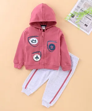 Babyhug Hooded Sweatshirt & Lounge Pant - Pink