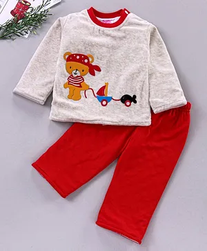Tappintoes Full Sleeves Winter Wear Suit Bear Print - Red