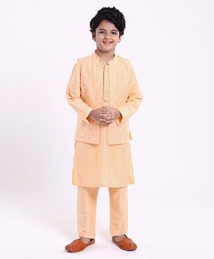 Pine Kids Full Sleeves Kurta Pyjama Set with Bandi Dots Print - Beige
