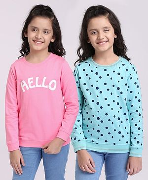 Pine Kids Full Sleeves Bio Washed Sweatshirt Text Graphic Pack of 2 - Pink & Blue