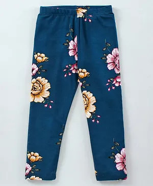CrayonFlakes Floral Printed Full Length Leggings - Blue