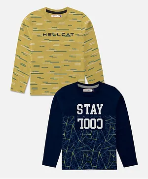 Hellcat Boys Pack Of 2 Full Sleeves Stay Cool Printed Tee - Yellow & Blue