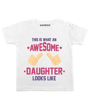 KNITROOT Short Sleeves Awesome Daughter Print Tee - White