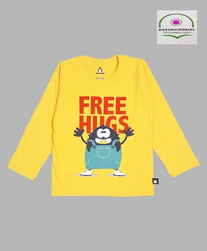 Crazy Penguin Full Sleeves Free Hugs Printed Tee - Yellow