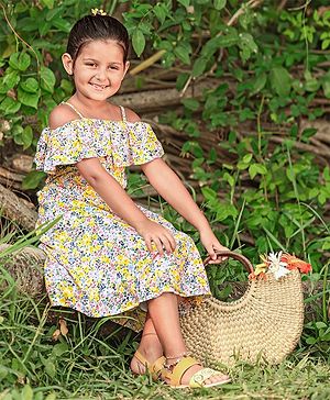 Pine Kids Cold Shoulder Bio Wash Frock Floral Print - White