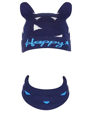 Tiekart Happy Design Cap With Muffler - Navy Blue