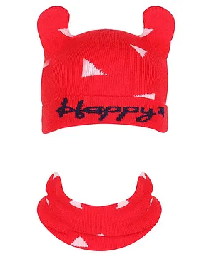 Tiekart Happy Design Cap With Muffler - Red