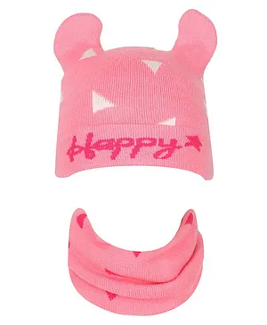 Tiekart Happy Design Cap With Muffler - Pink