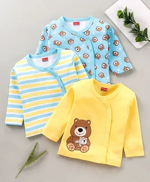 Babyhug 100% Cotton Full Sleeves Vest Pack of 3 - Blue Yellow