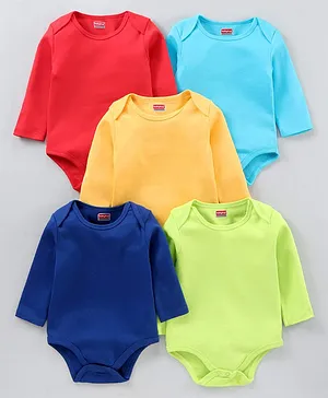 Babyhug 100% Cotton Full Sleeves Solid Onesies Pack of 5 - Multicolor