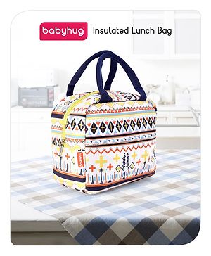 Babyhug Portable and Reusable Insulated Lunch Bag With Strips Print|For School,Travel and Outdoors|Premium & Easy to Carry| - Color May Vary