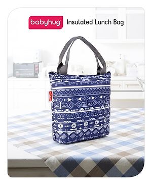 Babyhug Portable and Reusable Insulated Lunch Bag With Strips Print|For School,Travel and Outdoors|Premium & Easy to Carry| (Color & Print May Vary)
