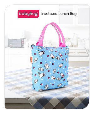 Babyhug Insulated Lunch Bag With Cat Print (Color May Vary) - L 24 x B 20 x H 9 cm Blue