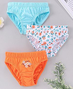 Babyhug 100% Cotton Panties Pack of 3 - Blue Orange White