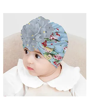 SYGA Bow Turban Hat Floral Print Grey - Circumference 36 cm