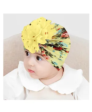SYGA Bow Turban Hat Floral Print Yellow - Circumference 36 cm