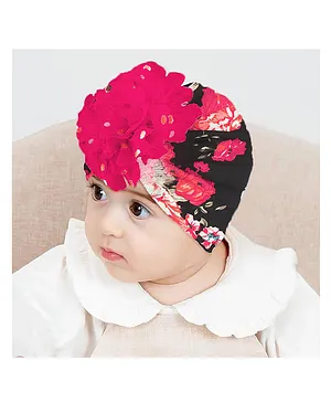 SYGA Bow Turban Hat Floral Print Pink Blue - Circumference 36 cm