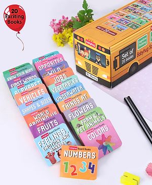 Babyhug School Bus Board Books- Set of 20| Back to Back 22 Pages| Basic Concepts|Early Learning Pocket-Sized Pre-School book|Premium & Handy|Ideal for Gifting