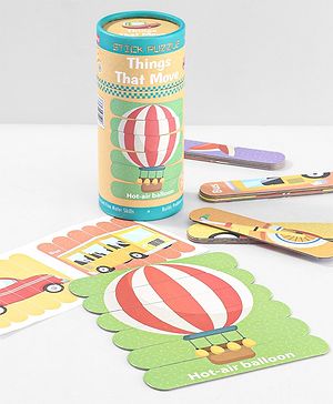 Babyhug Things That Move 18 Double Side Stick Wooden Puzzle Set| Montessori Pre-School Educational and Learning Toy For 3-6 Years Kids| 6 Different Design Fun & Interesting Way To Learn Things Stick Puzzle| BIS Certified