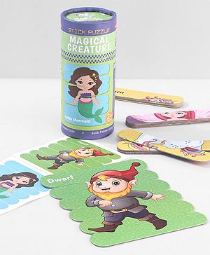 Babyhug Magical Creatures 18 Double Side Stick Wooden Puzzle Set| Montessori Pre-School Educational and Learning Toy For 3-6 Years Kids| 6 Different Design Fun & Interesting Way To Learn Things Stick Puzzle| BIS Certified
