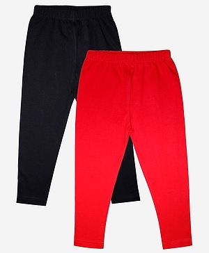 Kiddopanti Solid Ankle Length Lycra Pack Of 2 Leggings - Red & Black