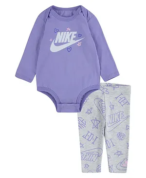 Nike Full Sleeves Mini Monogram Onesie With Leggings - Purple