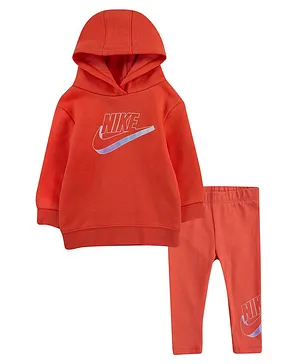 Nike Full Sleeves Solid Colour Hoodie With Leggings - Red