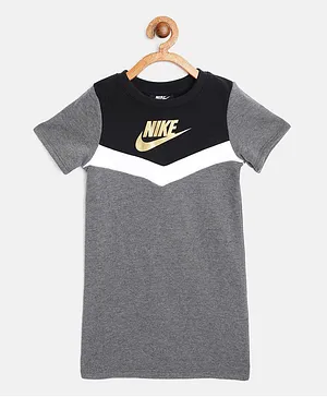 Nike Half Sleeves Logo Print Dress - Grey