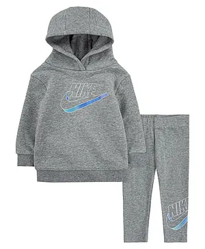 Nike Full Sleeves Logo Print Hoodie With Leggings - Grey