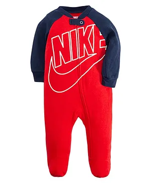 Nike Futura Logo Print Footed Front Open Romper - Red