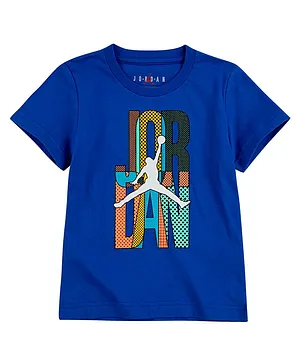 Jordan Mismatched Stacked Graphic Half Sleeves Tee - Blue